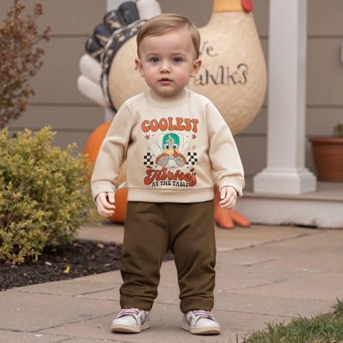 Lesimsam Toddler Baby Boy Thanksgiving Outfit Turkey Letter Print Long Sleeve Sweatshirt Top and Jogger Pants Set3