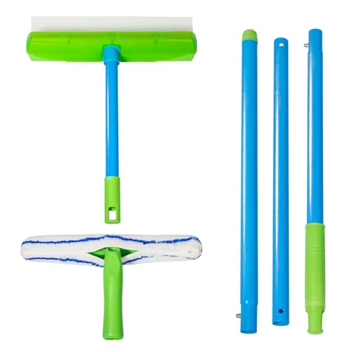 Forgrace Flexible Silicone Squeegee T-Bar Water Blade Microfiber Scrubber with Long Handle for Car Home Glass Professional Car Windshield Squeegee Window Cleaning Kit for Shower Glass Mirror Door Car