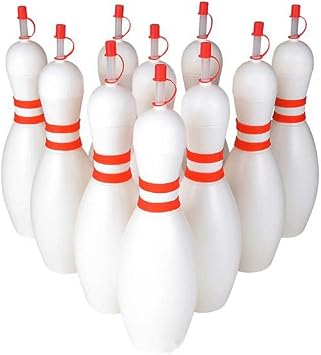 LOT of 12 Bowling Pin Shaped Sipper Cups with Straws
