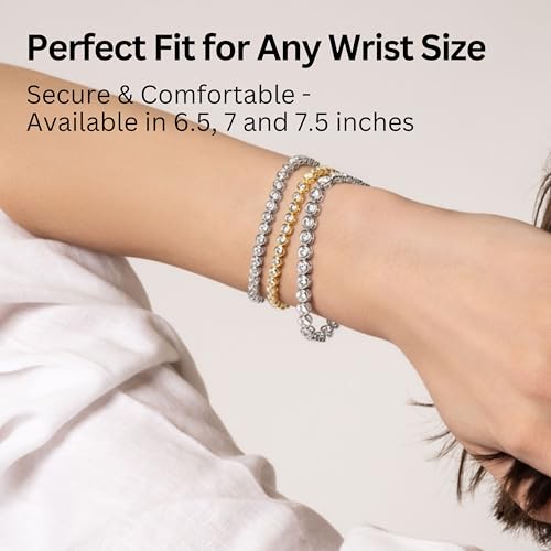 KISPER Tennis Bracelet for Women - 24K White Gold or Gold Plated Round Cut AAAAA CZ Bezel Set 3mm, Waterproof Jewelry Gift, 6.5/7/7.5 Inch4