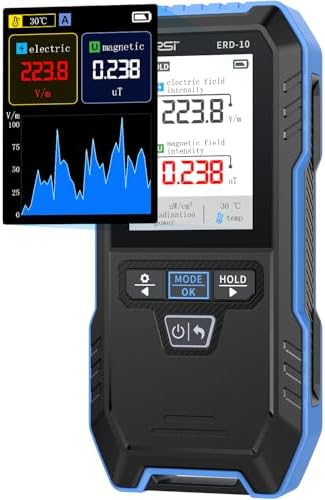 FNIRSI ERD-10 EMF Detector, EMF Radiation Meter with Curve Mode, Rechargeable EMF Reader Electromagnetic Field Radio Frequency Detector for Home, Office, Ghost Hunting