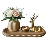 dwellington Wooden Farmhouse Decorative Tray, 11.8in Rustic Beaded Tray for Living Room Decor, Kitchen Table Décor, Oval Coffee Table Serving Tray (Natural)