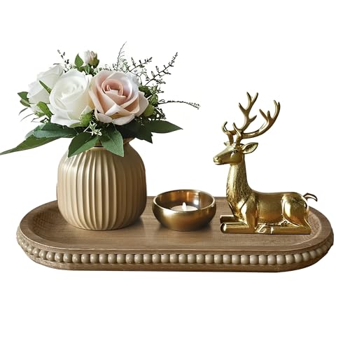 dwellington Wooden Farmhouse Decorative Tray, 11.8in Rustic Beaded Tray for