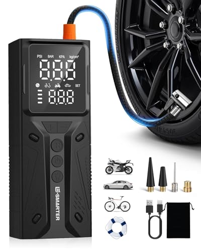 E-SMARTER Gonfleur Pneus Voiture sans Fil, 150PSI Gonfleur Electrique Protection Contre Le Surgonflage, Inflation Rapide Compresseur À Air Portatif, Compresseur Voiture...