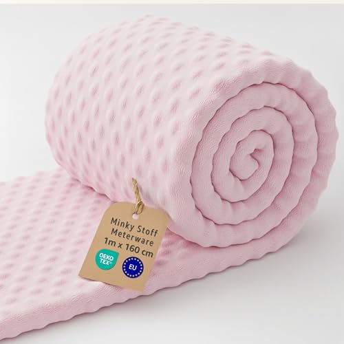 Tissu minky au metre 1 M - Tissu doux pour couture creatifs decoration Ideal pour vetements plaid couverture accessoires et projets de couture DIY Oeko-Tex Rose