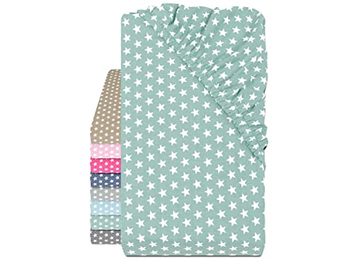 Emily´s Check Baumwolle Spannbettlaken - Sternen im Alloverdesign 445.511, 70 x 140-150 cm, Jade
