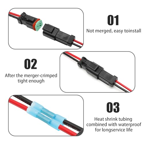 2 Pin DT Connector 3 Kits, 14 AWG Male Female Wire Connectors, Waterproof Automotive Electrical Connector Kit with 12pcs Butt Connector, Deutsch Pigtail/Wiring Harness UL 1015 Wire for Car Truck Boat - Thumbnail 5
