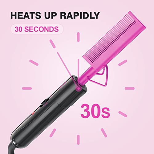 2 In 1 Hot Comb Hair Straightener For Wigs, Black Hair & Beard, Anti-Scald Straightening Comb With Keratin & Argan Oil Infused Teeth, Portable Electric Press Comb Double Side Teeth Ceramic Heat Comb #TOP1