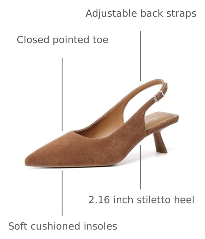 Image of Mostrin Kitten Heels for Women Pointed Toe Pumps Patent Leather Low Heel Slingback Heels with Buckle Dress Shoes for Dating Party Working
