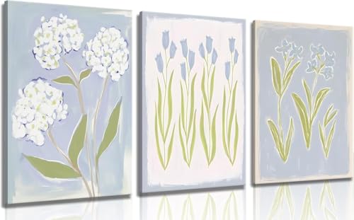 Tableau tulipes bleues décoration salon moderne triptyque preppy 60x90