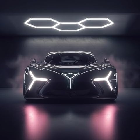 LED Hexagon Garage Light 16 Pack Car Tubes Honeycomb High Brightness 6500K Easy Installation and More Accessories DIY 124W, 14880LM Shop Wash Room Basement Gym Warehouse Cover