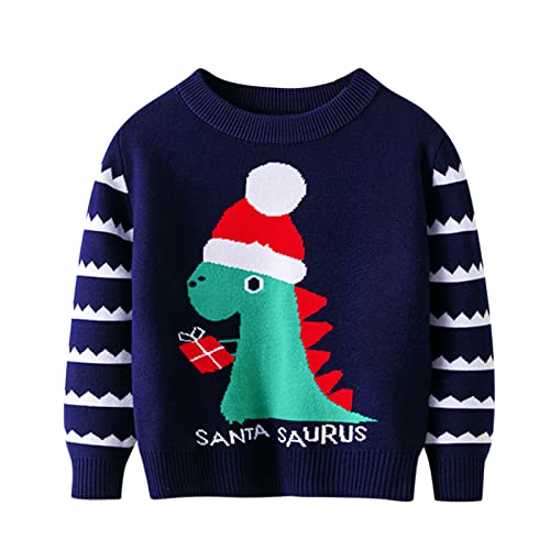 EnJoCho Knitwear for Toddler Boys Girls Christmas Cartoon Dinosaur Warm Knitted Sweater Long Sleeve Xmas Tops (Navy, 2-3 Years)