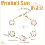 EIHI 2PCS Pulsera trebol 4 hojas blanco y negro de oro de 18 quilates para...