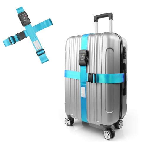 Travel Inspira Luggage Straps TSA Approved with TSA Lock Adjustable Luggage Straps Combination Lock for Suitcase Nylon Suitcase Travel Belt‎ TSA Approved Buckle Included Tags identifiers (Blue)