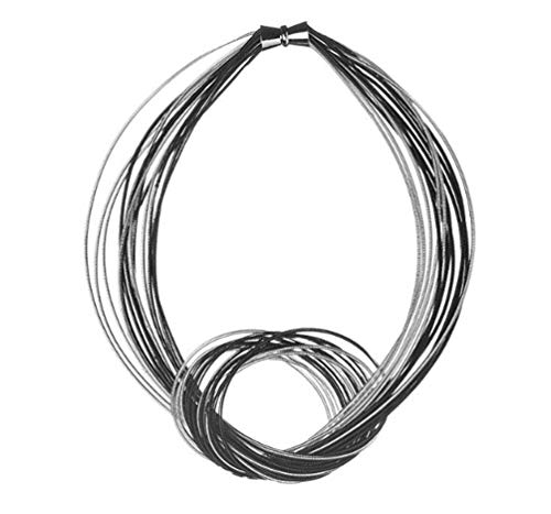 Sea Lily Piano Wire Knot Necklace Black and Silver Tone - 708