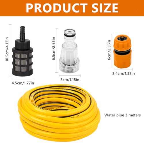 Image of HASTHIP Universal High-Pressure Quick Connector for Pressure Washer with 3m Hose, Mesh Filter and Adapter, Quick Release Rubber Leak-Proof Hose Connector, Universal Washer Hose