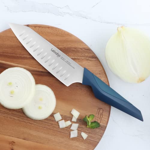 Lebabo Santoku Knife, 7 Inch Japanese Knife German Steel Kitchen Knives For Kitchen, Professional Santoku Chef Knives For Meat Vegetable Fruit With Ergonomic Handle, Ultra Sharp, Blue #TOP5