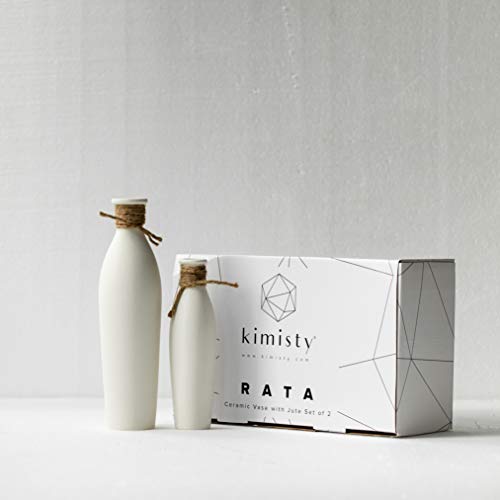 image for Kimisty Ceramic Vase 2 Pack, White Modern Vase, Ceramic Modern Decor, 