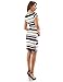 PattyBoutik Women Striped Crewneck Cap Sleeve Dress (Navy Blue and Ivory Small)