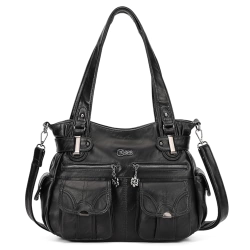 KL928 Sac à Main Pour Femme, Grand Cabas Femmes PU Cuir Sac Bandoulière, Avec Bandoulière et de Nombreux Compartiments, Noir