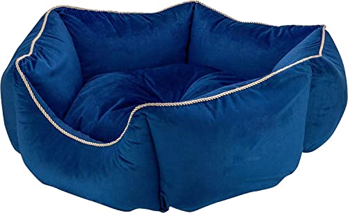 Image of PetLux Velvet Pet Smile Super Soft Reversible Bed For Indoor Cats, Dog Bed for Puppy And Kitty Round Bed, Sofa Basket For A Dog & Cat | Pet Bed With Pillow (L, Blue)