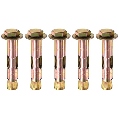 Image of M METERXITY 5-Pack Hex Expansion Bolt, M12x80mm Colored Galvanized Iron-Carbon Steel External Hex Expansion Bolts, Anti-Corrosion Metal Bolt for Concrete /Dry Brick /Block Walls