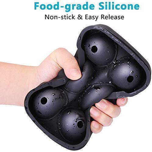 Image of Premium Imported Ice Ball Maker | Silicone 6 Cavity Easy Release 6Cm Round Whiskey Mould with Lid & Funnel for Cocktail & Bourbon - (Color-Black, Weight-300Grams) (Double Black, Standard, Round)