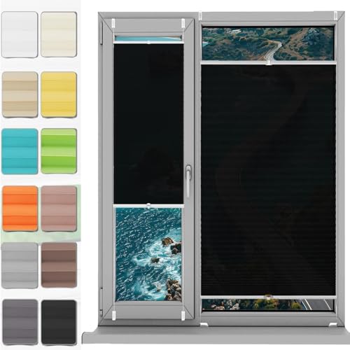 Plisseerollo Fensterrollo Faltrollo Jalousie 40 x 110 cm, Sonnenschutz Easyfix Lichtdurchlässig, Plissee Ohne Bohren Zum Klemmen, Plisseerollo Sichtschutz, für Fenster & Tür, Schwarz