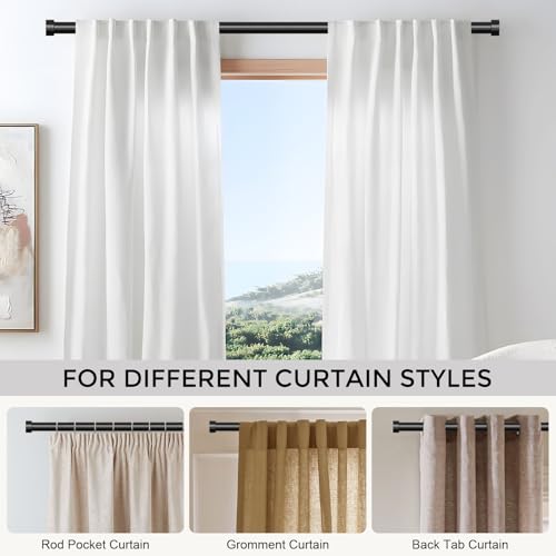 2 Pack Curtain Rods for Windows 48 to 84 Inch(4-7 Feet),Black 1'' Diameter Drapery Rods with End Cap Style Design,Modern Adjustable Heavy Duty Curtain Rod,Size:36''-88''