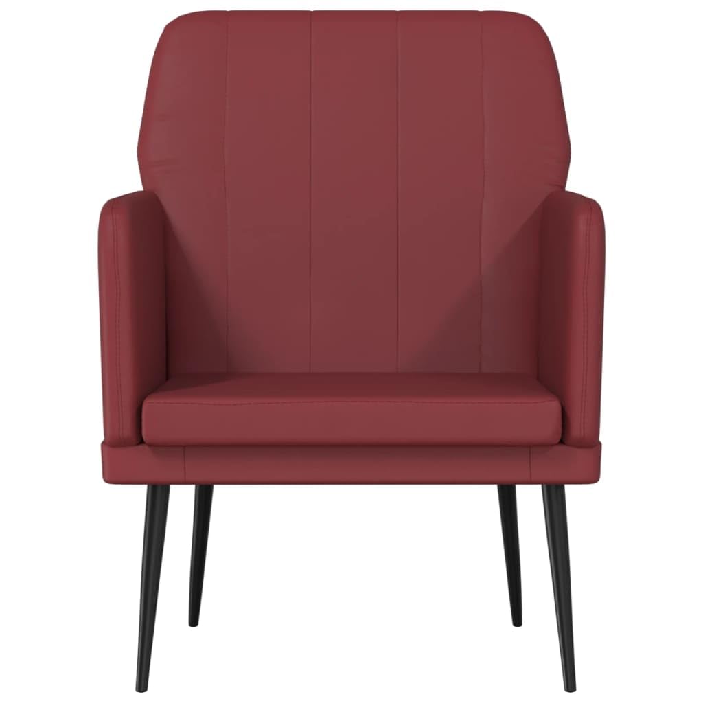 Sillón Cuero Sintético Rojo Tinto 61x78x80 cm | Respaldo Inclinado, Estructura Metal, Asiento Acolchado Grueso, Incluye Taburete