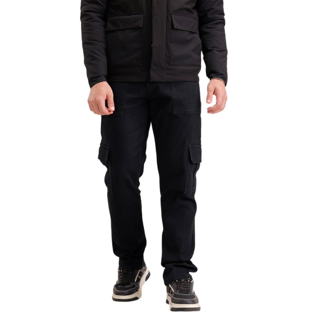 WROGN Men's Cotton Stretch Cargo Jeans | Solid | Straight Fit in neutral