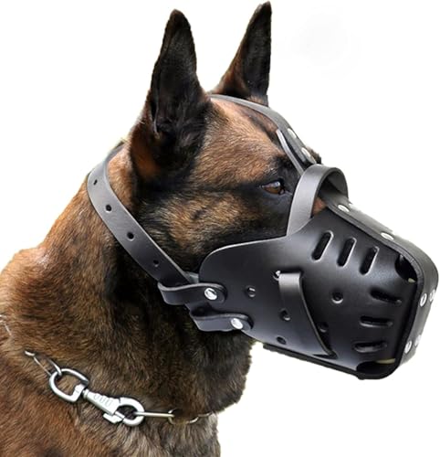 YHSW Muselières pour Animaux de Compagnie,Cuir Fait à,Chiens Taille Moyenne et Grande,Berger Allemand Doberman,Masques Anti-Morsure Le Dressage...