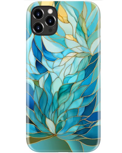 Image of Goodon for iPhone 12 Pro Max Case Cute - Wireless Charging Compatible - Dual-Layer Hard Shell + Silicone Cover - Protective Phone Case with Trendy Designs for Women - Blue Leaves Flower
