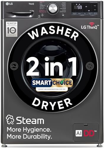 LG Smart Choice,11 Kg (Wash)/7 Kg (Dry), AI Direct Drive Technology, Steam, 6 Motion DD & Wi-Fi Front Load Fully Automatic Washer Dryer (FHD1107SWM, Intelligent & Convenient Fabric Care, Middle Black) view 1