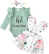 Borlai Newborn Baby Girl Floral Suspender Skirt Outfits Short Sleeve Ruffle Romper Dress Clothes Set