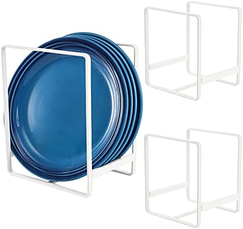ZOOFOX 3 Pack Plate Holder Organizer, Upright Metal Dish Storage Stand, Dying Display Rack for Kitchen Cabinet, Counter and Cupboard (Small and Large, White)