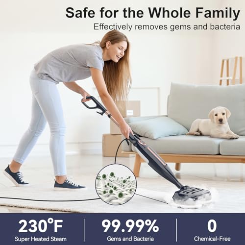 DEVOAC Scrubbing Steam Mop with Rotating Mop Pads,10 in 1 Steam Mop, 3 Steam Modes & LED Headlights for Hard Floor Laminate Marble Floors - Thumbnail 2