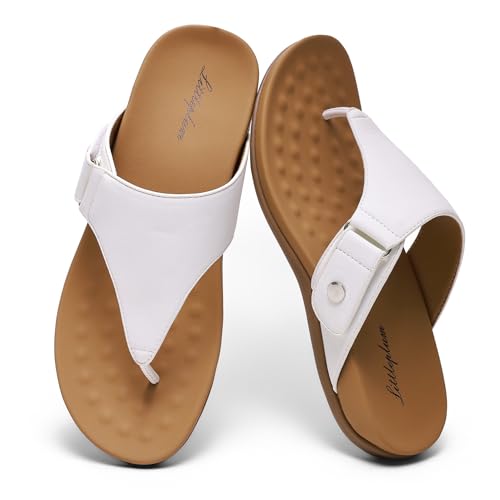 Littleplum Sandales Tongs Femme Été Confort Plantaire avec Texture de MassageSandales à Sangle Réglable,Blanc,38 EU