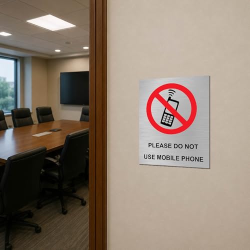 Image of Don't Use Mobile Sign Board Warning Sign Plate for Office, Hospital, Classroom, Lab, Factory Wall Mount, Rustproof, Bold Text,(6x8 Inch Stainless Steel)