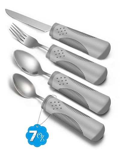 BaseSmall - Adaptive Utensils (4-Piece Set) Weighted 7 Oz Each- Weighted Utensils for Hand Tremors and Parkinsons Patients - Weighted Silverware for Hand Tremors Weighted Spoons