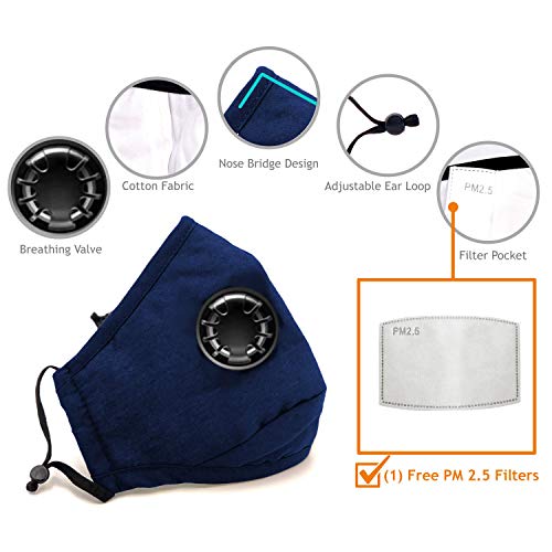 Premium Cotton Reusable Washable Face Mask with Breathing Valve & Filter Pocket (Included 1 FREE PM 2.5 Filter)2