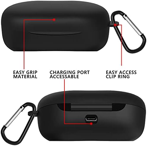 Geekria Silicone Case Cover Compatible with Sony WF-XB700 EXTRA BASS True Wireless Earbuds, Earphones Skin Cover, Protective Carrying Case with Keychain Hook, Charging Port Accessible (Black)