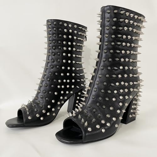 Frankie Hsu Bottines à talons hauts sexy noires à talons hauts épais et épais pour femme et homme, noir, 42 EU – vue 3