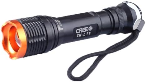 12W 2000 Lumen Zoomable CREE XM-L T6 LED 18650 Orange Head Black Flashlight Torch