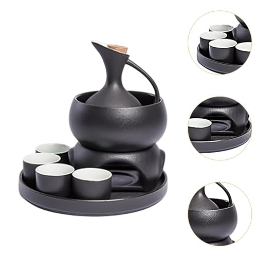 Ceramic Sake Set with Warmer Pot,Porcelain Pottery Sake Pot Creative Drinkware 4 Cups Traditional for House Warming Gift