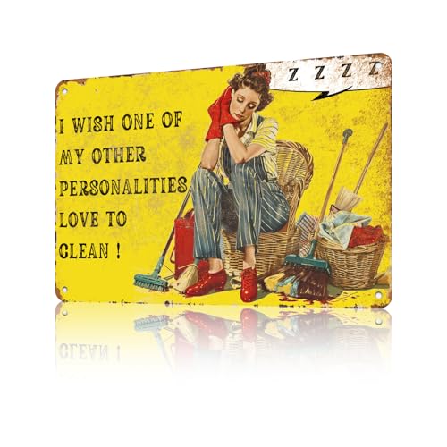 Letrero de metal vintage con texto en inglés 'I Wish One Of My Other Personalities Love To Clean', divertido letrero de estaño retro, cartel de aluminio, decoración de pared, hogar, bar, café, garaje