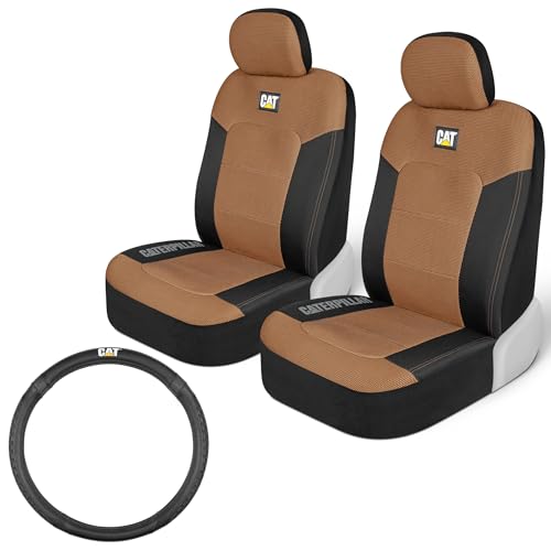 Cat® MeshFlex Truck Seat Covers, Front Seat Set with Steering Wheel Cover - Automotive Seat Covers for Cars Trucks and SUVs, Steering Cover Fits Wheels 15.5-16 inches