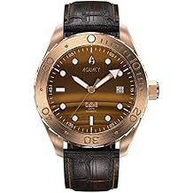 Aquacy Bronze CuSn8 Mens Tigers Eye Watch Automatic with Leather 200M - Italian Leather Band Material 40 Hours Approx Power Reserve