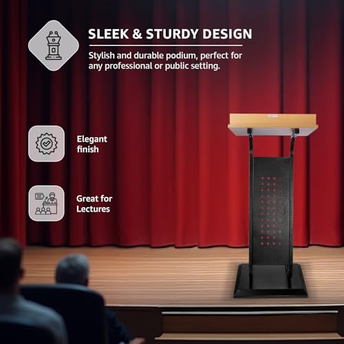 Image of Amazon Basics Lightweight Podium Lectern for Classroom, Office, Church & Events | CRCA Steel Frame with Beech Top | Sleek Modern Design | Easy Assembly | Black