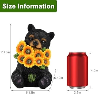 ILLUMINEW Solar Garden Lights Outdoor Statues Black Bear with Sunflowers, Sculpture Decor Mother Gifts for Women, Men or Daughter, Unique Garden Statues for Housewarming Gifts